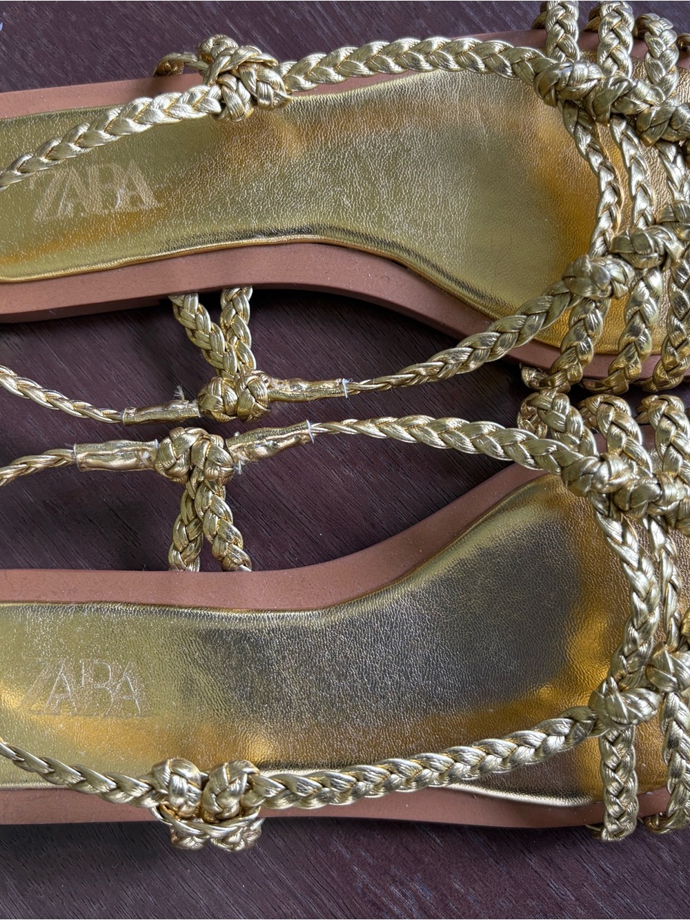 ZARA Metallic Gold Braided Strappy Sandals